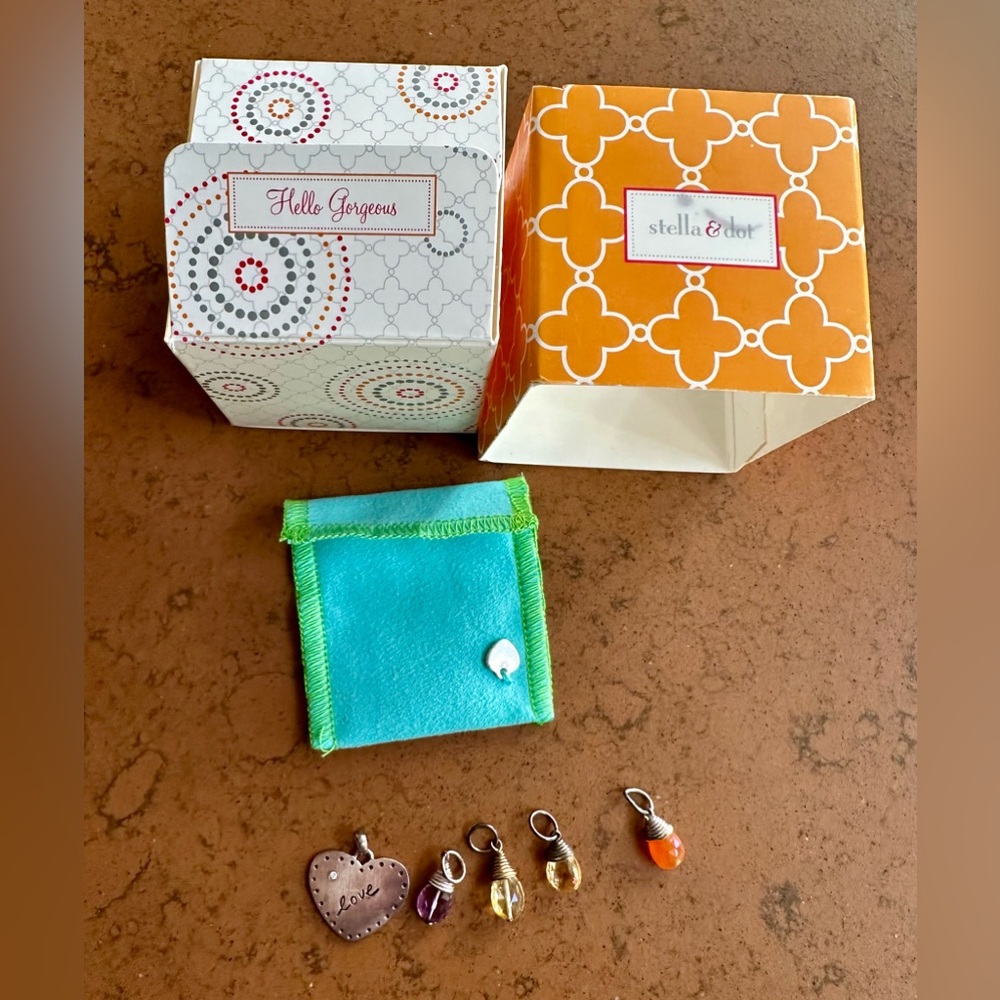 Stella & Dot Sterling Silver Heart & Birth Stones Charms - Picture 2 of 5